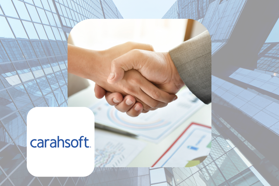 Carahsoft logo overlaid on a handshake